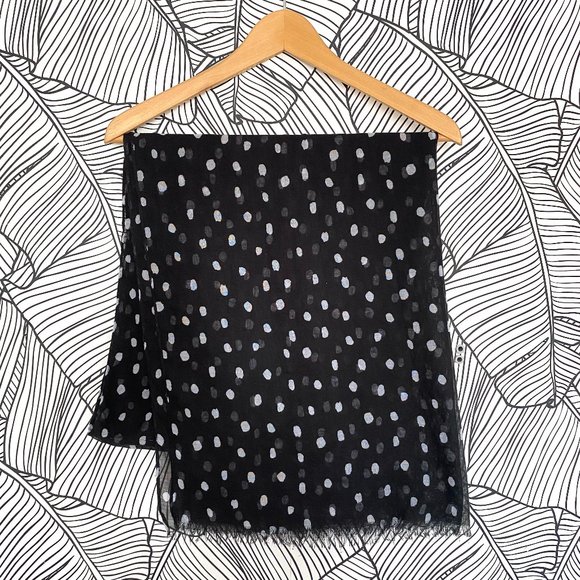 Vintage Accessories - Black and White Polka Dot Chiffon Shawl Scarf